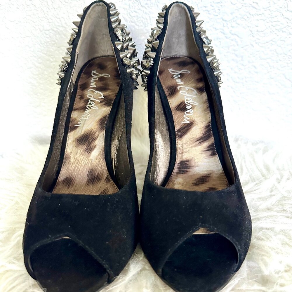 Sam Edelman 'Lorissa' studded black suede peep-toe heels (size 9.5)